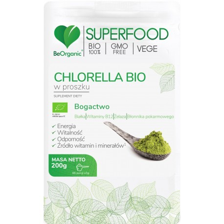 Chlorella BIO w proszku 200g BeOrganic